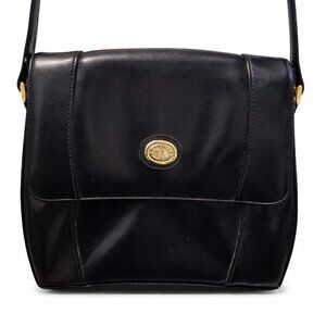 Vintage 1980s Austin Designs Square Body Black Gold Multi-Compartment Crossbody